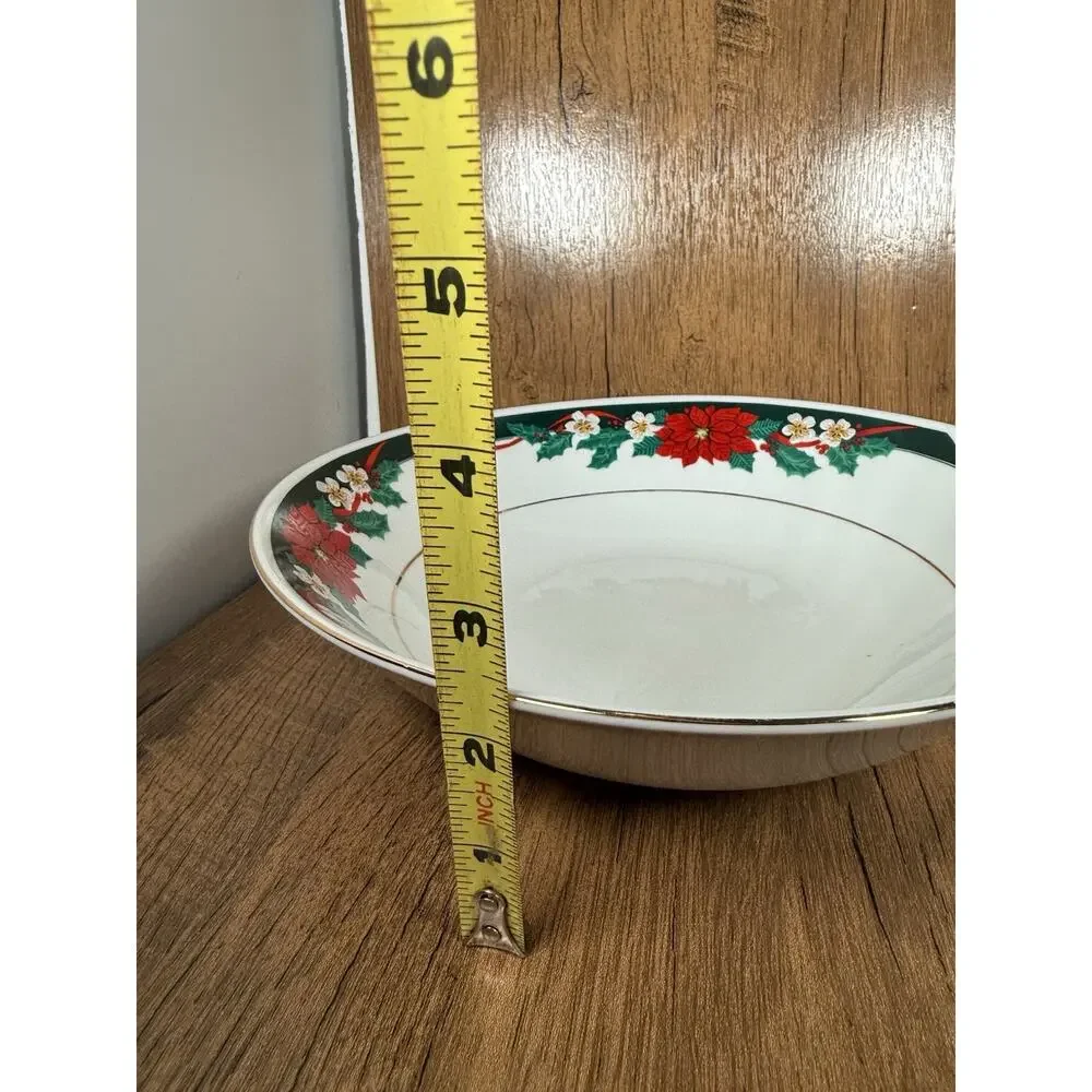Tienshan Fine China Deck The Halls Serving Bowl Christmas Poinsettia Holiday